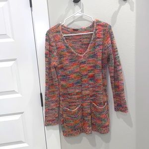 EUC Women’s Colorful Rainbow Cable Knit Multi-Colored Sweater With pockets